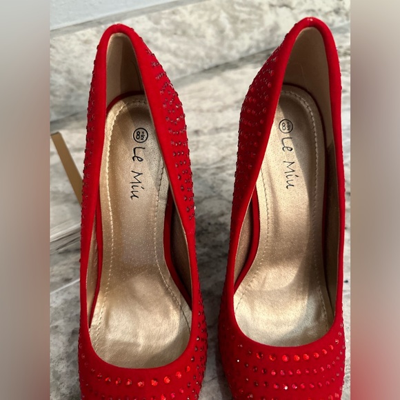Red Glitter, Rhinestone Platform Pumps Sz - Picture 9 of 12